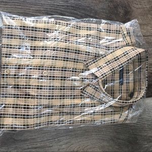 Burberry button down plaid dress shirt.